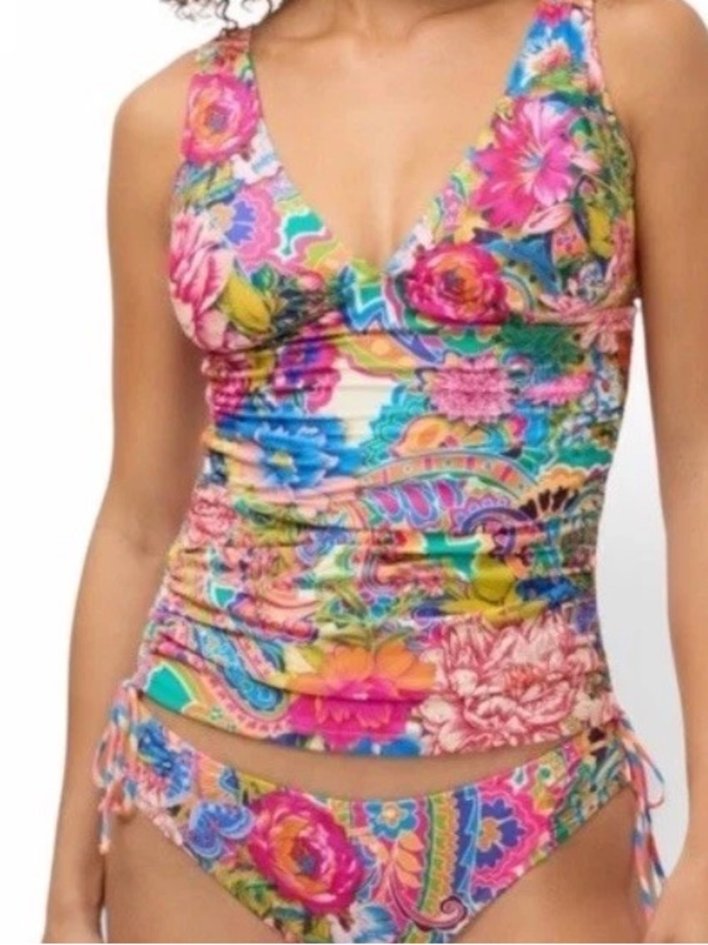 NWT Johnny Was CRISPIRE DRAWCORD RUCHED TANKINI and BOTTOM Size 1x